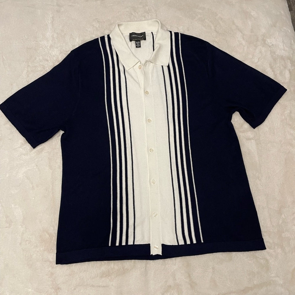 Banana Republic Navy and White Casual Button Down Shirt